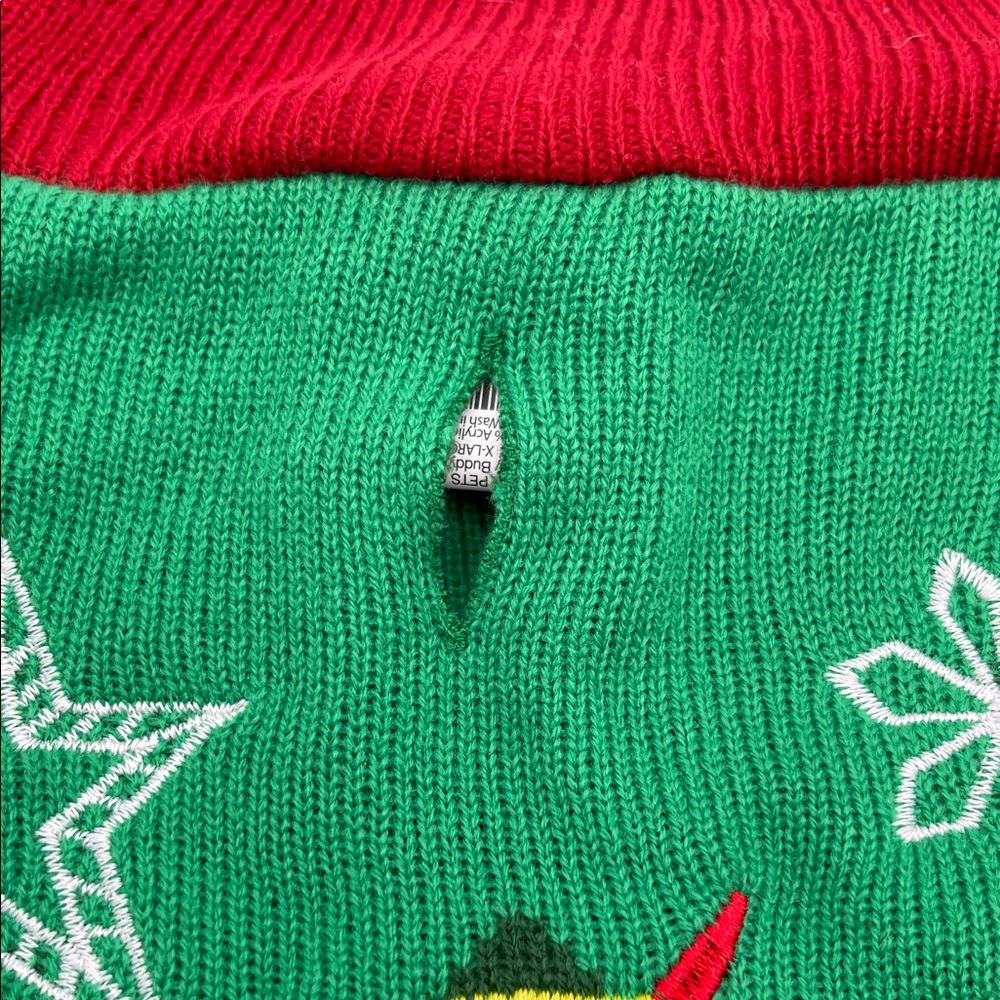 ELF Festive Green and Red Crewneck Dog Sweater X-Large - Picture 5 of 5